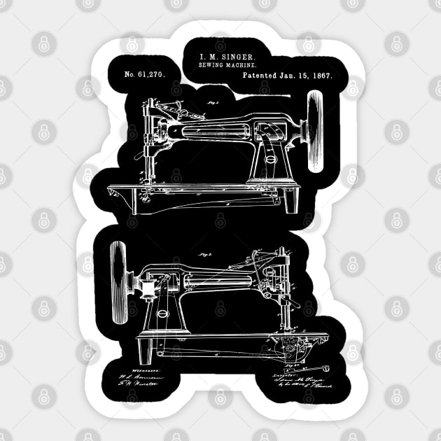 Vintage Singer Sewing Machine 1867 Patent Print Sticker by MadebyDesign